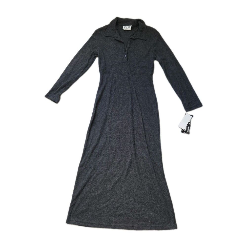 NWT VTG 90s Byer Too California Charcoal Gray Polo Maxi Dress Size M USA